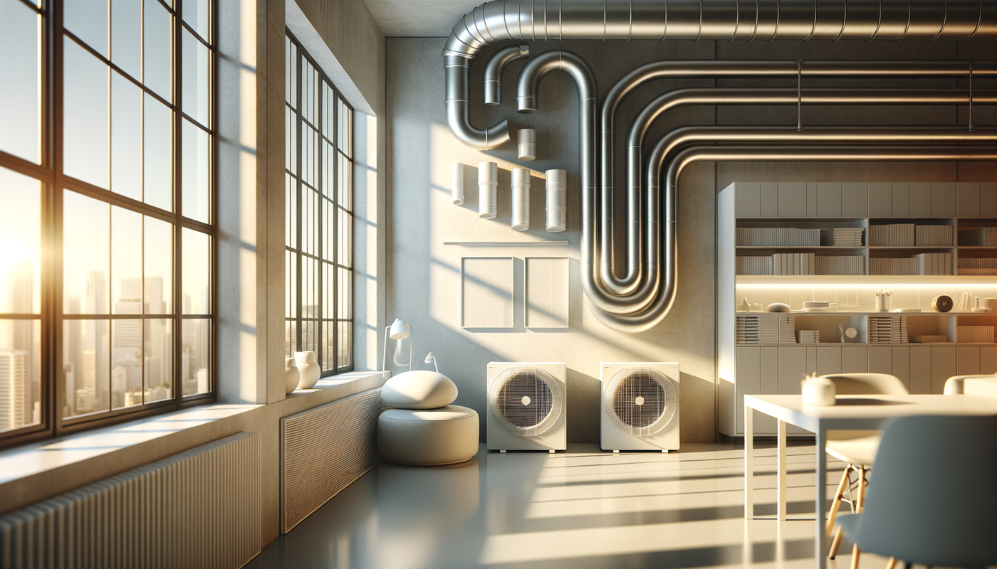 modern workspace with building materials in natural light, clean and organized setting