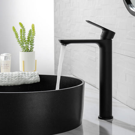 cUPC and NSF lead-free certified logo on solid brass bathroom faucet body black
