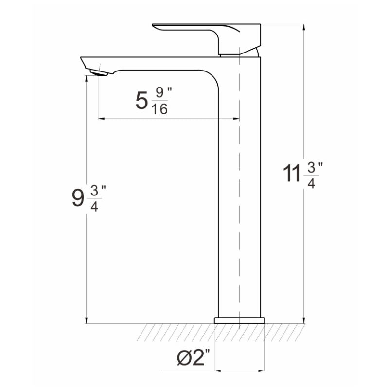 Dimensions for BBS 14801HLQT 11.75 inch tall bathroom faucet for vessel sinks