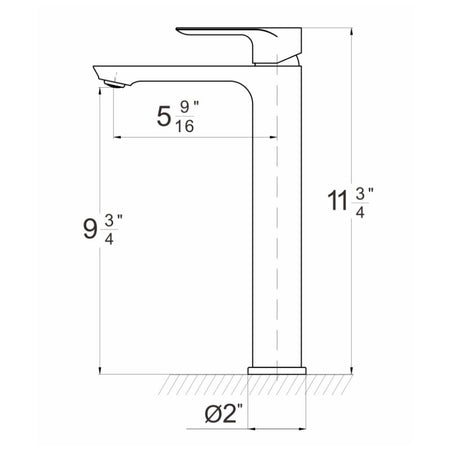 Dimensions for BBS 14801HLQT 11.75 inch tall bathroom faucet for vessel sinks