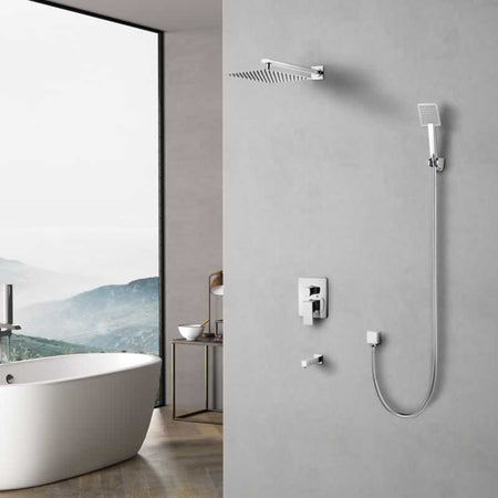 Solid brass pressure balanced shower valve with integral stops for anti-scald safety and noise reduction