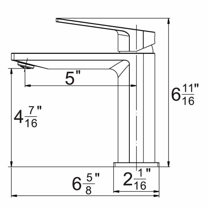Bathroom Faucet Technical Dimension Drawing with Overall Height, Spout Reach and Installation Measurements