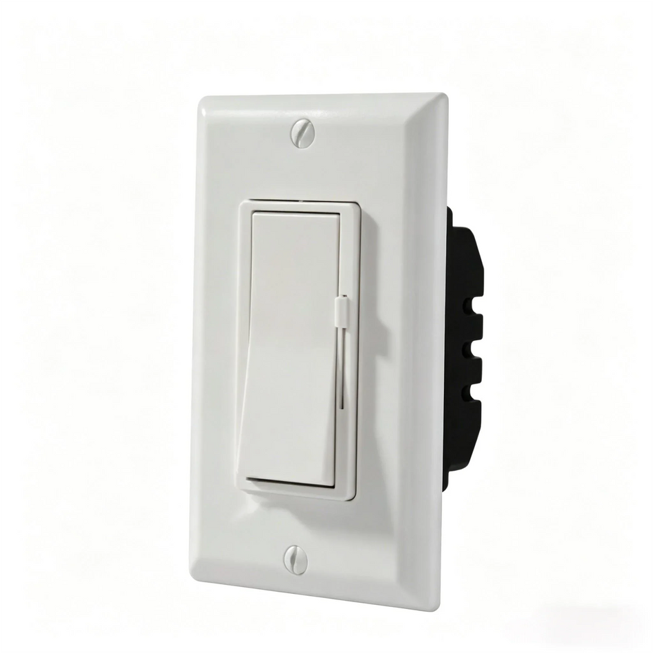 Side view of BBS 3-Way LED Dimmer Switch with Slide Dimming Bar and Decora Rocker Switch