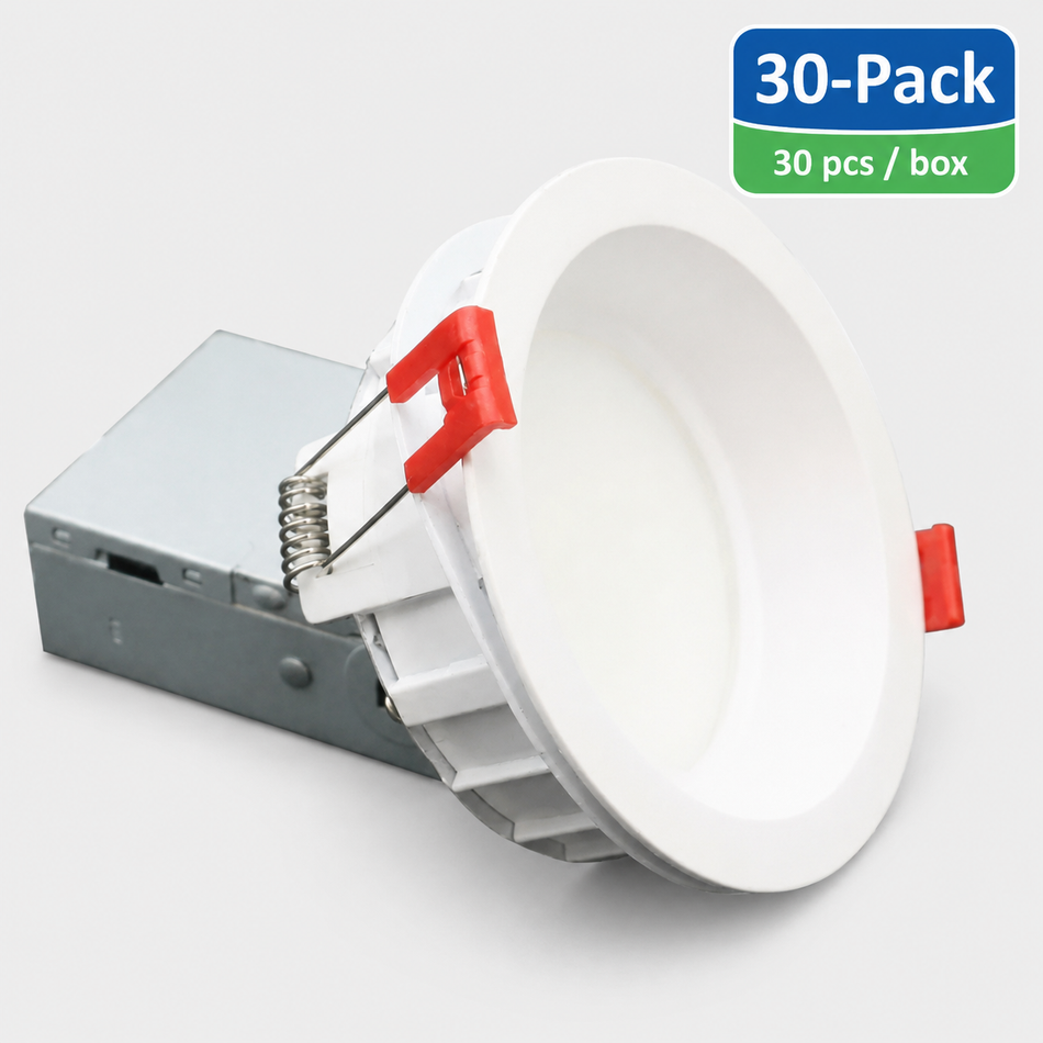 BBS 4" Anti-Glare LED Downlight – 5CCT Selectable 2700K–5000K, Deep Recessed Panel, cETLus Certified, 30-Pack - British Building Supplies Ltd
