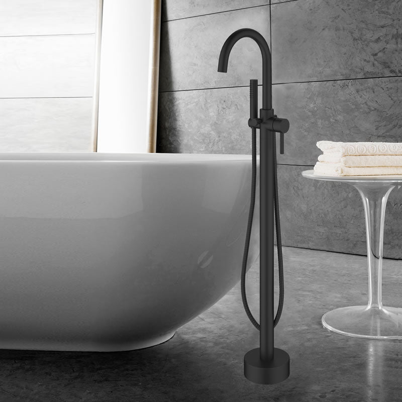 BBS 3374 floor mounted freestanding bathtub faucet with hand shower in Matte Black finish