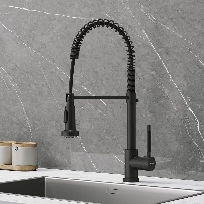 BBS 3398QT 20.8 inch pro-style high arc pull out kitchen faucet in Matte Black finish