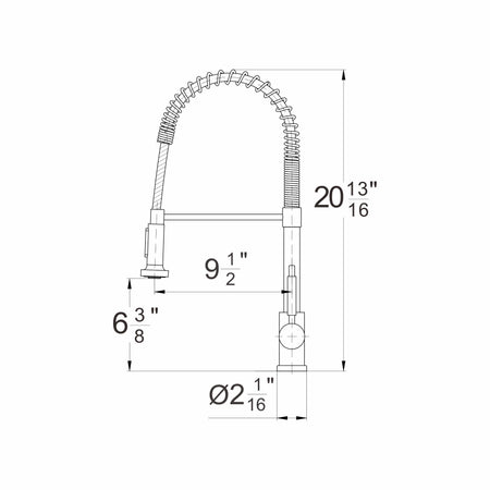 Engineering dimensions for BBS 3398QT faucet showing 20-13/16 inch overall height for vessel compatibility