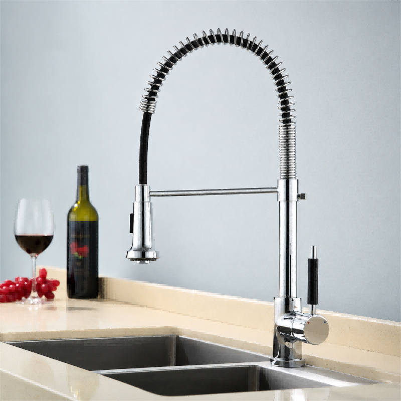 BBS 3398QT 20.8 inch pro-style high arc pull out kitchen faucet in Polish Chrome finish