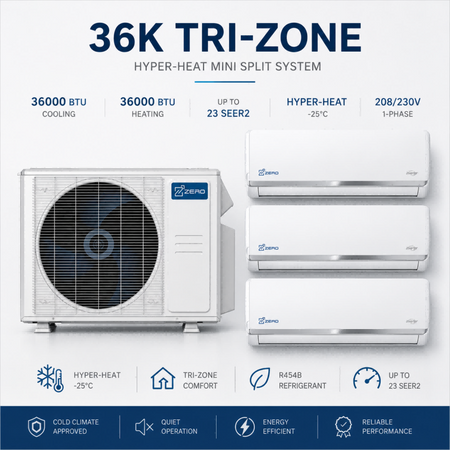 BBS Tri-Zone 35000 BTU mini split heat pump system technical overview