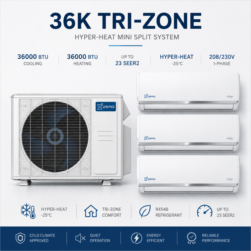 BBS Tri-Zone 35000 BTU mini split heat pump system technical overview - British Building Supplies Ltd
