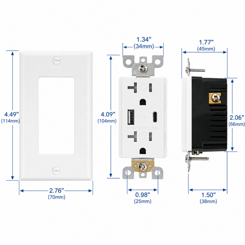 UL Listed 20A USB Outlet Receptacle with Dual Charging Ports, Fast Charging TR Electrical Wall Socket for Home & Office