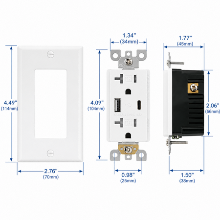 UL Listed 20A USB Outlet Receptacle with Dual Charging Ports, Fast Charging TR Electrical Wall Socket for Home & Office