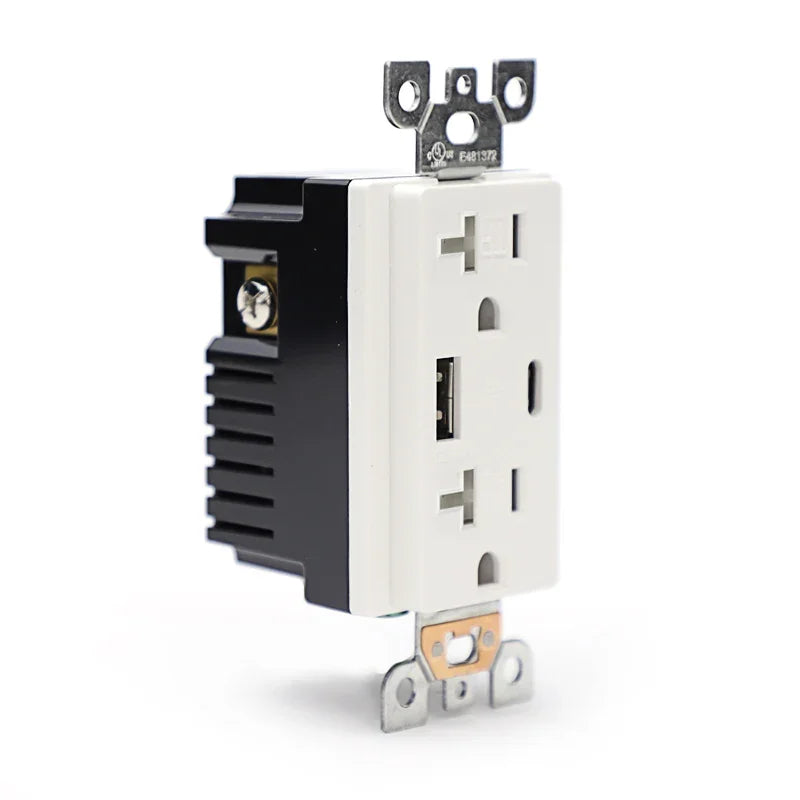 BBS 20A 125V High-Capacity USB Receptacle with T-Slot NEMA 5-20R and 4.8A Fast Charging A+C Ports