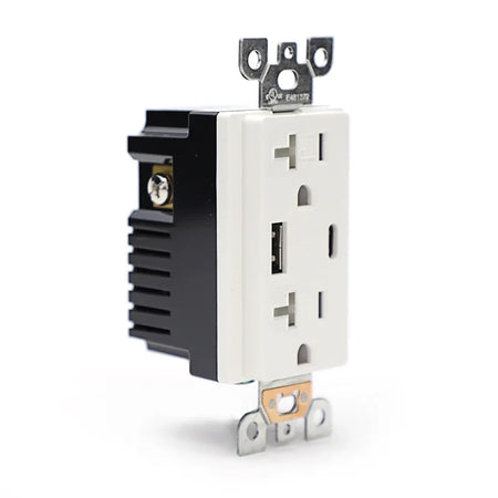 BBS 20A 125V High-Capacity USB Receptacle with T-Slot NEMA 5-20R and 4.8A Fast Charging A+C Ports