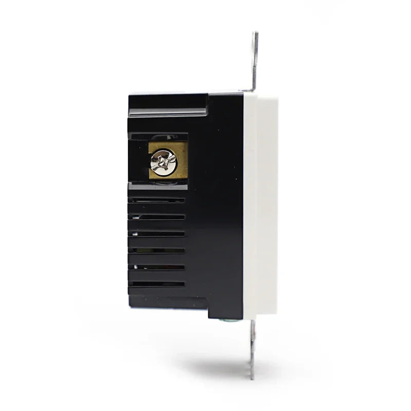 Side profile of BBS-BAA-015 showing heavy-duty brass terminal screws and back-wire compatibility for 12-14 AWG copper wiring