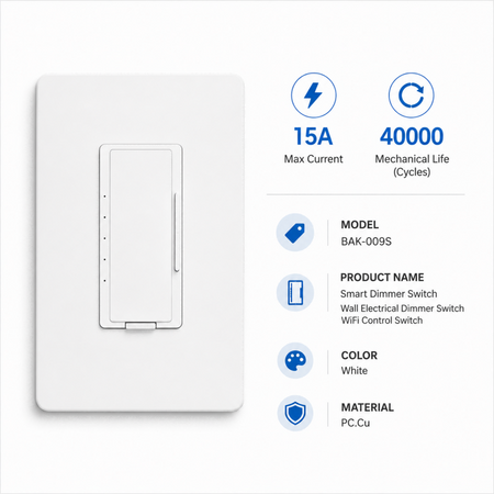 BAK-009S Smart WiFi Dimmer Switch works with Alexa and Google Home in White finish
