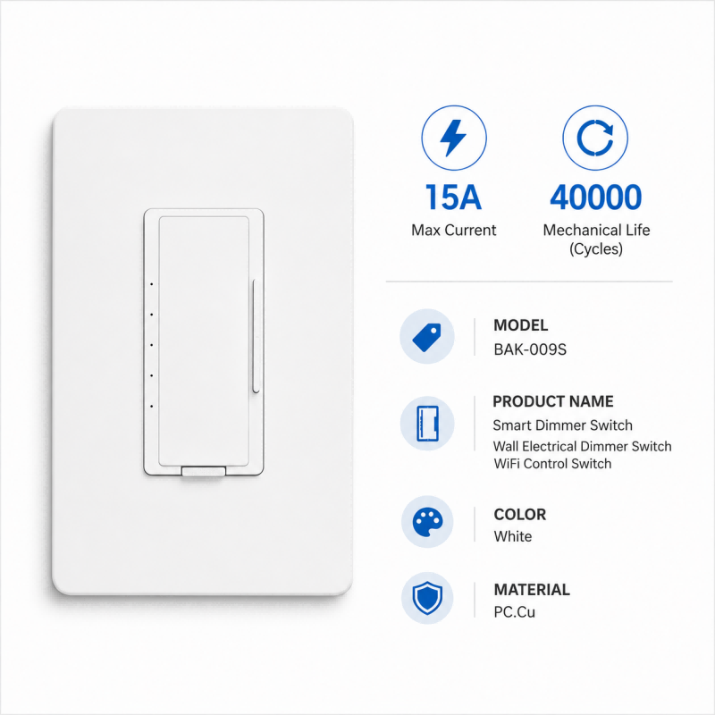 BAK-009S Smart WiFi Dimmer Switch works with Alexa and Google Home in White finish - British Building Supplies Ltd