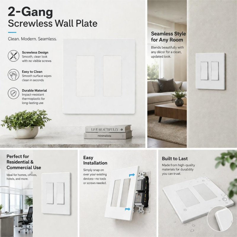 BBS-YGC-004-NS 2-Gang Screwless Wall Plate features