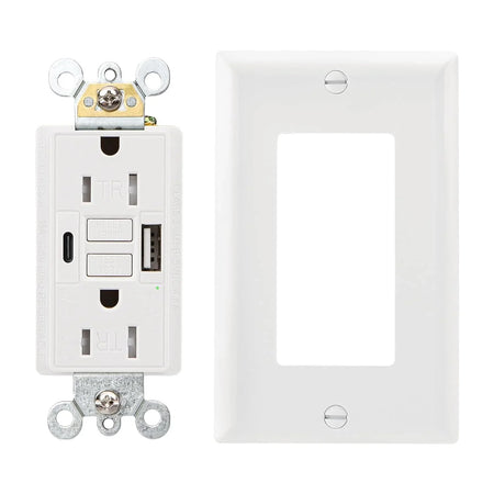 BBS 15A 125V GFCI and USB Charger Composite Outlet with Type-A and Type-C 4.8A Output