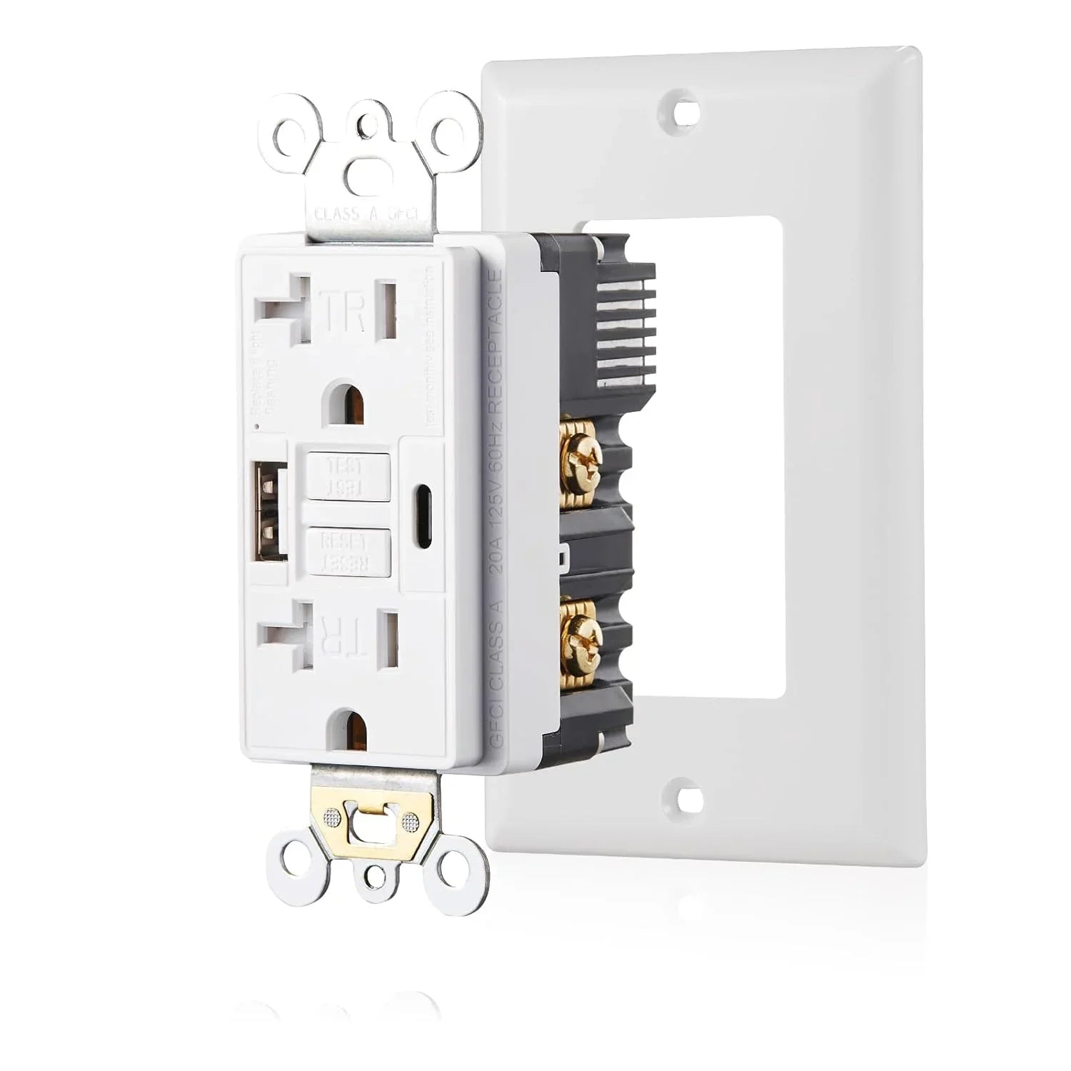 BBS 20A 125V GFCI and USB Charger Composite Outlet with T-Slot NEMA 5-20R and 4.8A A+C Ports
