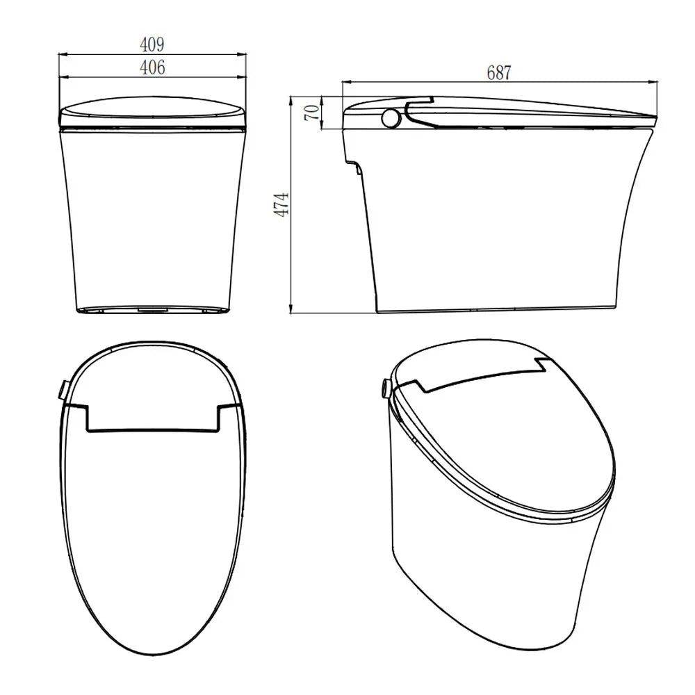 Tejjer TA-X575DF technical dimensions 687x406x471mm and rough-in guide