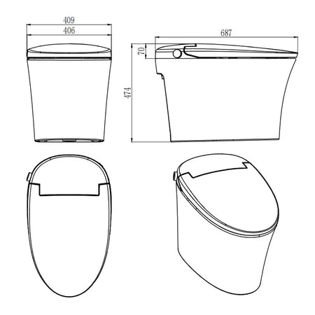 Tejjer TA-X575DF technical dimensions 687x406x471mm and rough-in guide
