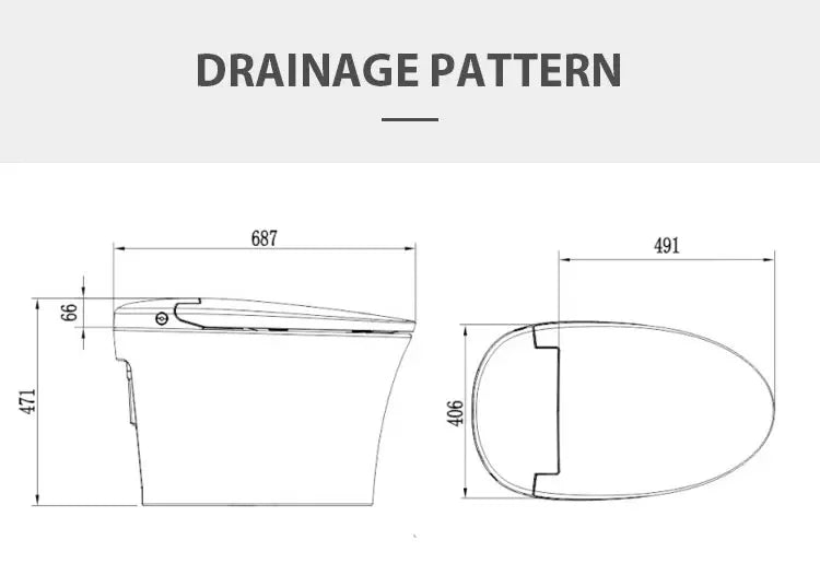 Tejjer TA-X575DF technical dimensions 687x406x471mm and rough-in guide