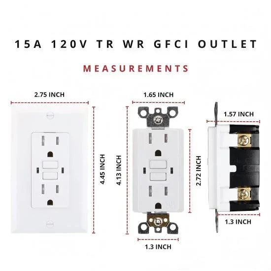 BBS 15A GFCI Receptacle set including matching wall plate and mounting screws for residential installation