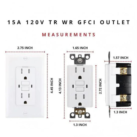 BBS 15A GFCI Receptacle set including matching wall plate and mounting screws for residential installation