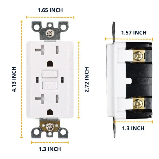 BBS 20A 125V High-Capacity TR/WR GFCI Receptacle with T-Slot NEMA 5-20R Configuration measurement