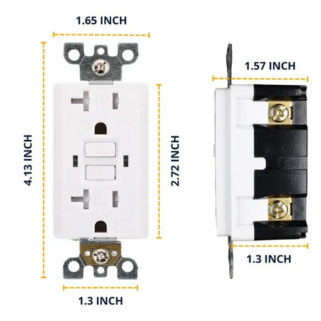 BBS 20A 125V High-Capacity TR/WR GFCI Receptacle with T-Slot NEMA 5-20R Configuration measurement