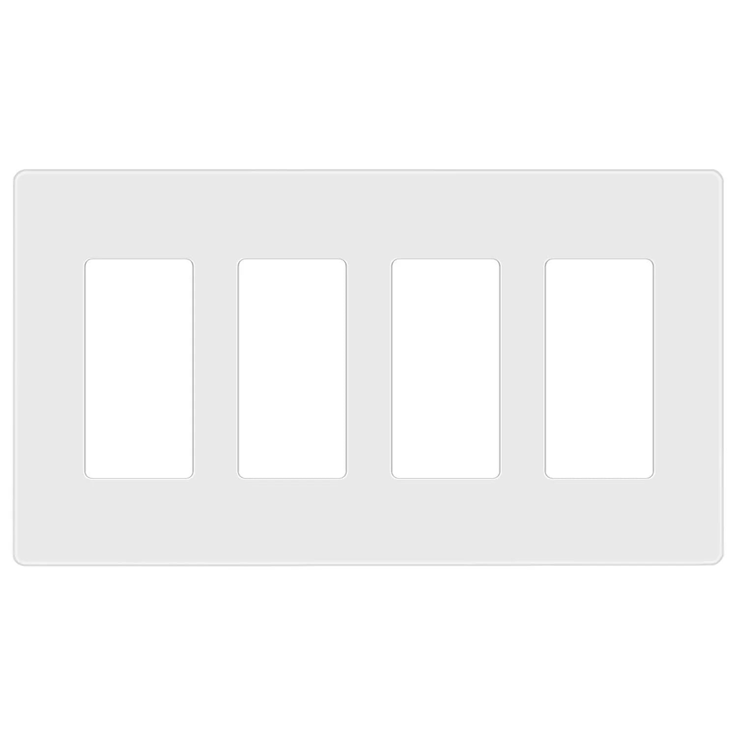 BBS-YGC-006-NS 4-Gang Screwless Wall Plate Front Face Minimalist White Architectural Finish