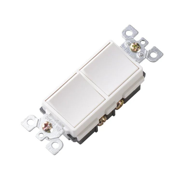 BBS-YGD-002 15A 120V Single Pole Duplex Decora Rocker Switch Front Elevation White
