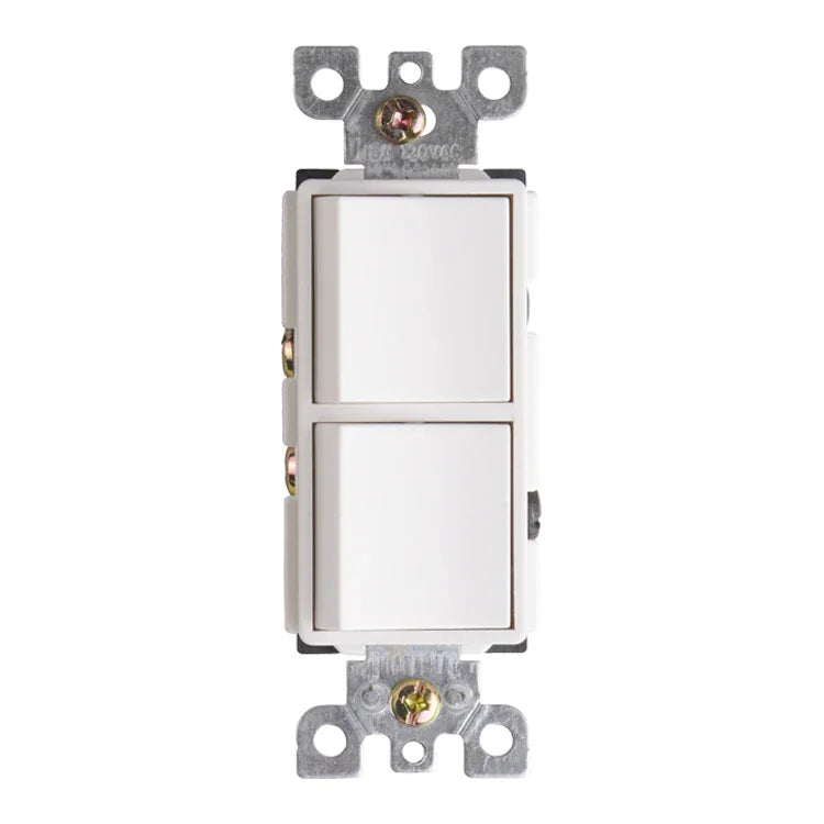 BBS-YGD-002 15A 120V Single Pole Duplex Decora Rocker Switch Front Elevation White