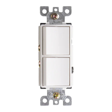BBS-YGD-002 15A 120V Single Pole Duplex Decora Rocker Switch Front Elevation White