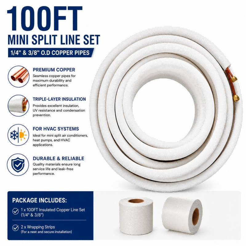 Zero 100FT Mini Split Line Set with ASTM Thickened Copper Tubing and Triple-Layer White Insulation for Canadian HVAC Projects