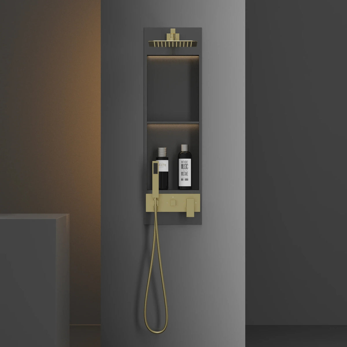 BBS AB2001 LED Integrated Smart Shower Niche System - Luxury Modern Square Design for High-End Bathroom Renovations Canada