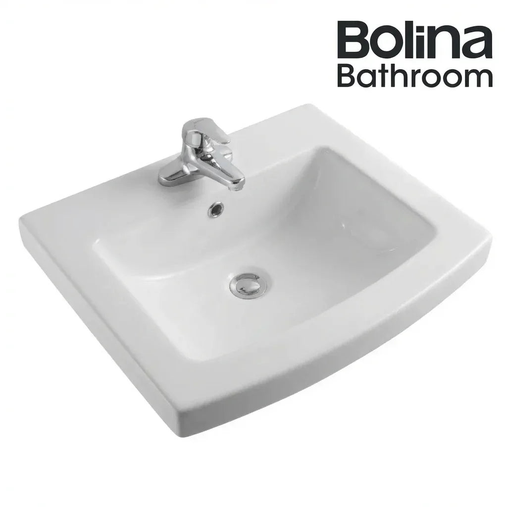 Bolina L8235 pedestal sink basin with widespread faucet hole configuration