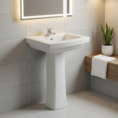 Traditional bathroom pedestal sink Bolina L8235 with hidden plumbing support