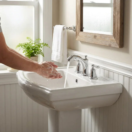 BOLINA L233 White Ceramic Curved Pedestal Sink 3-Hole Faucet Full Column Base | British Building Supplies