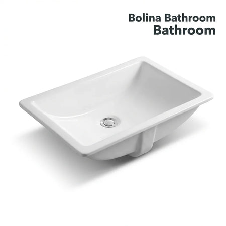 BOLINA L433 White Ceramic Rectangular Undermount Sink Overflow Drain | British Building Supplies ｜ White rectangular bathroom sink 