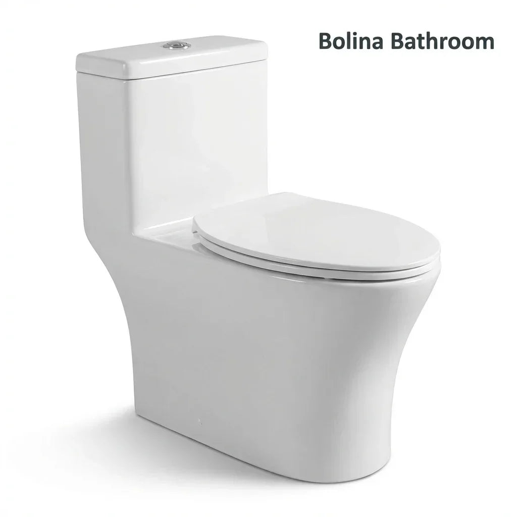 BOLINA W8515D One-Piece Elongated Dual Flush Toilet Soft-Close Seat Gloss White | British Building Supplies