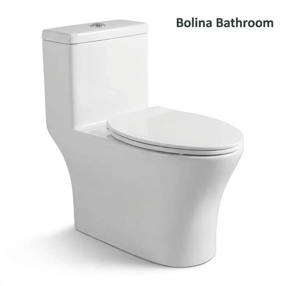 BOLINA W8515D One-Piece Elongated Dual Flush Toilet Soft-Close Seat Gloss White | British Building Supplies - British Building Supplies Ltd