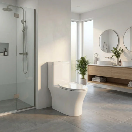 BOLINA W8515D One-Piece Elongated Dual Flush Toilet Soft-Close Seat Gloss White | British Building Supplies | bathroom2