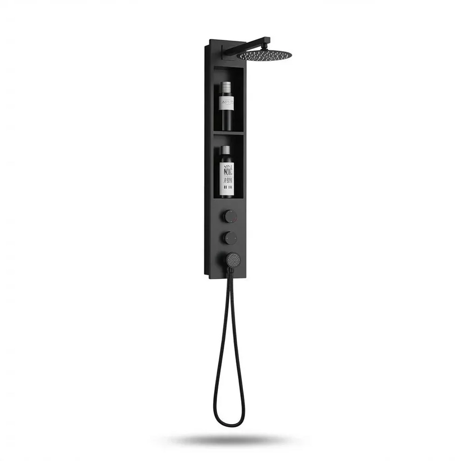 Matte Black Built-In Shower Panel System Rainfall Head and Handheld Shower | British Building Supplies - British Building Supplies Ltd