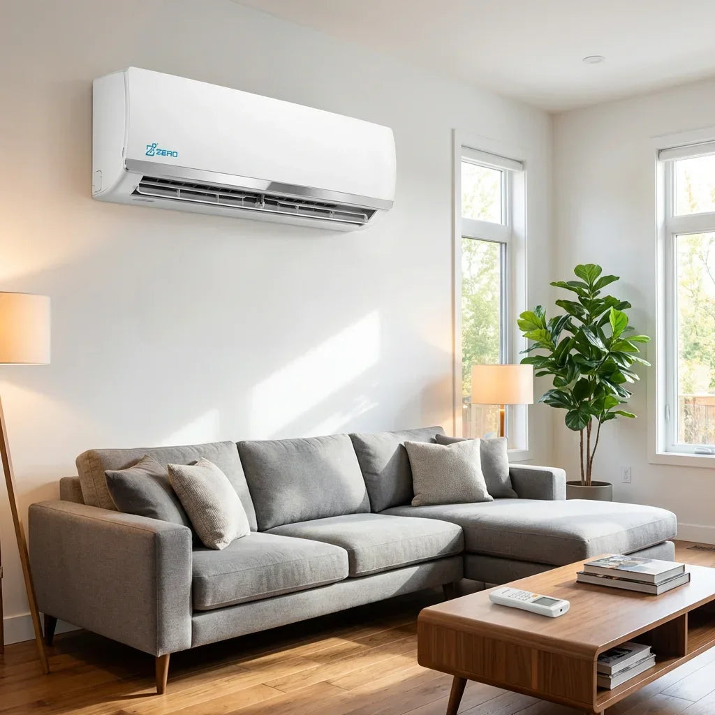 mini split heat pump installed in modern living room Canada wall mounted AC system