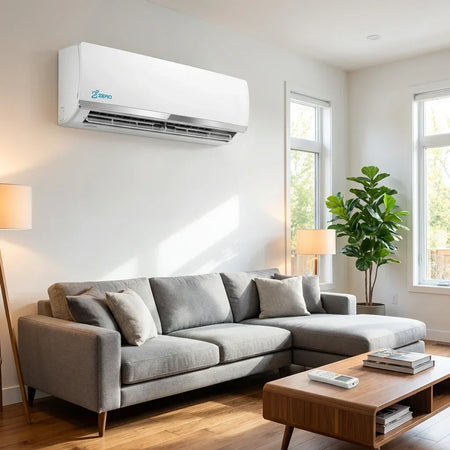mini split heat pump installed in modern living room Canada wall mounted AC system