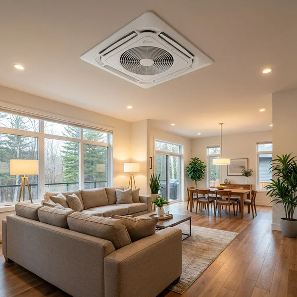 eiling cassette mini split installed in modern living room Canada flush ceiling design