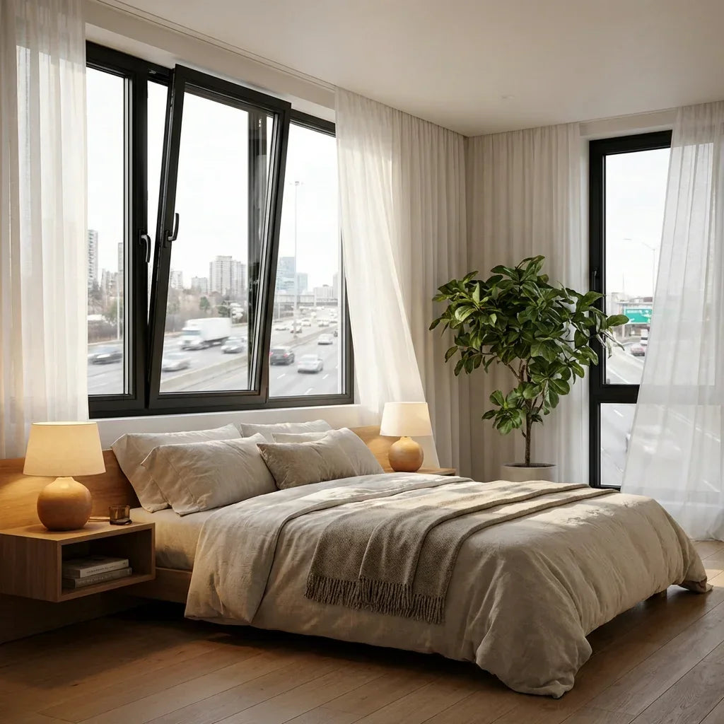 modern tilt and turn aluminum window slim frame Vancouver BC large glass
