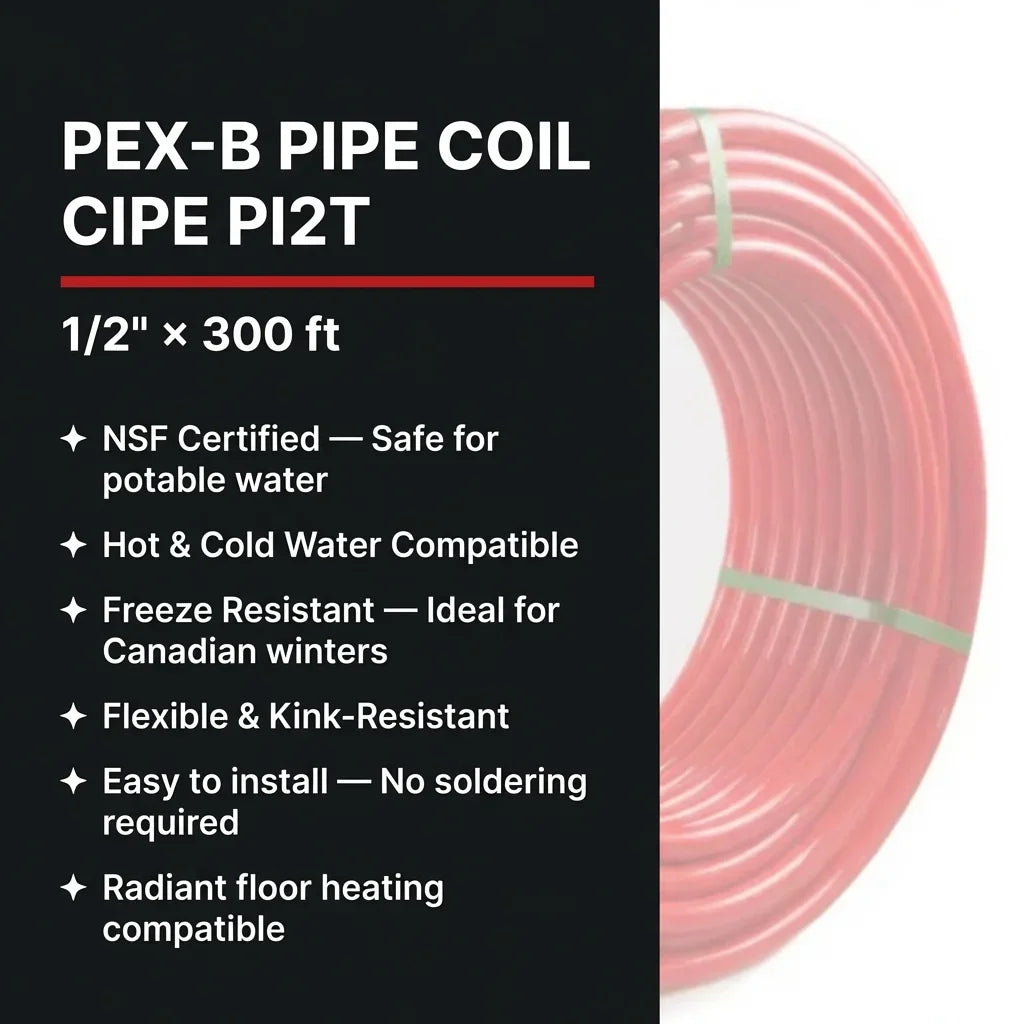 One Plus 1/2 Inch 300ft PEX-B Pipe Coil NSF Certified Potable Water Flexible Freeze Resistant | British Building Supplies ｜ PEX-B pipe coil with product details